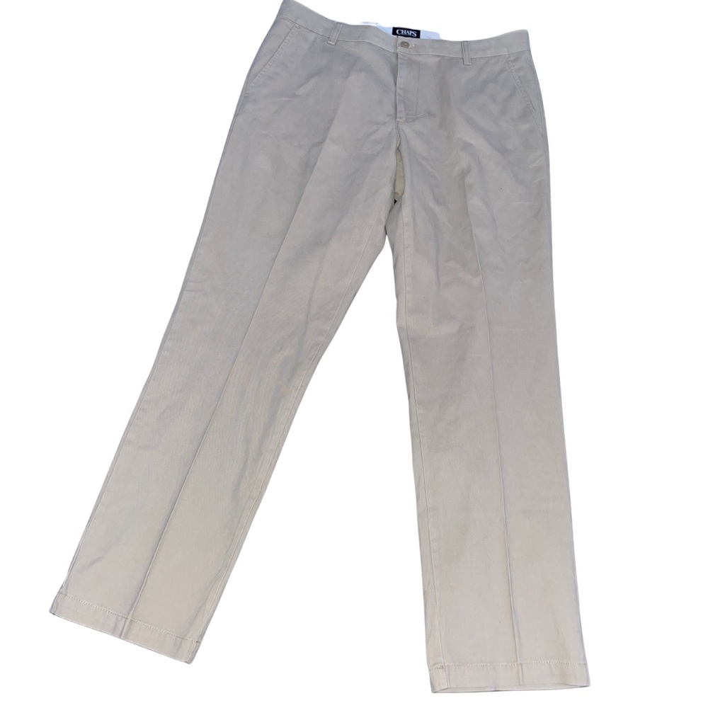 Men's Chaps 36x30 Classic Flat Front Tan Chino preppy neutral golf formal pants